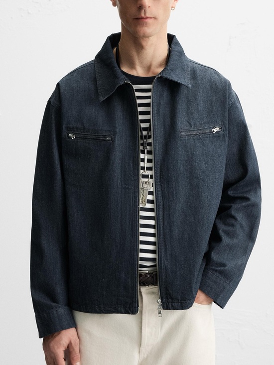 Zara Other - Zara Men Size L Blue Dark Wash Denim Cotton Casual Full Zip Jacket NWT